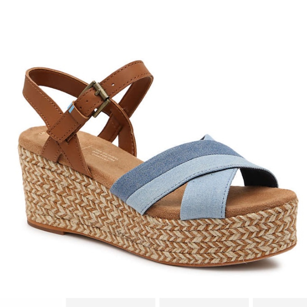 TOMS Willow Espadrille Wedge Sandal in Navy/Brown
